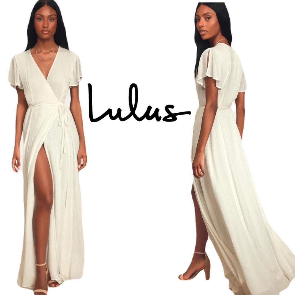 Lulus Women's Size Large Heart of Gold White Maxi Wrap Dress Wedding Bride